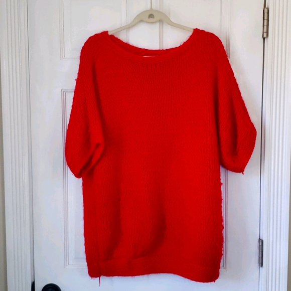 Hand Knit Red Sweater Sz L/XL - Picture 1 of 2